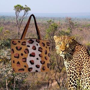 All Over Cheetah Print Beaded Bag